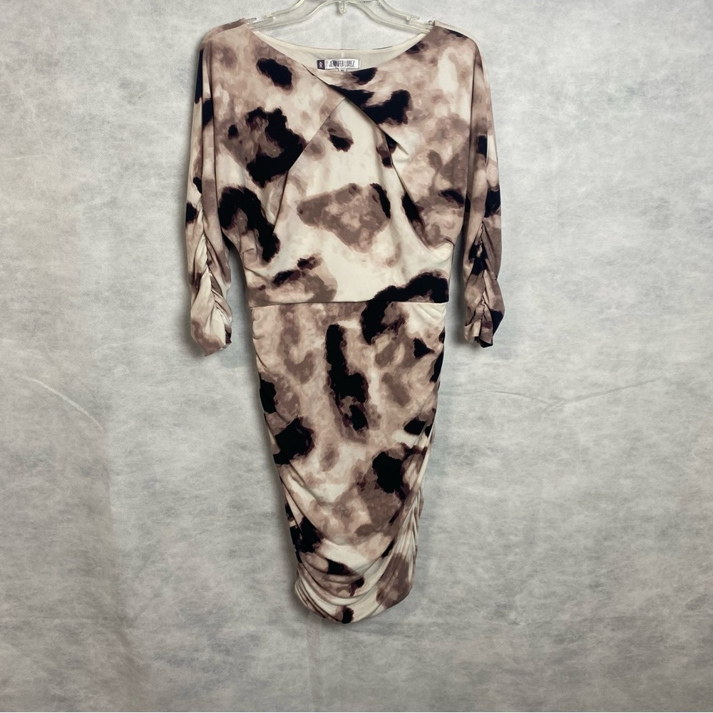 Jennifer Lopez Sheath Dress Women XS Stretch Ruched Abstract Print Long Sleeve